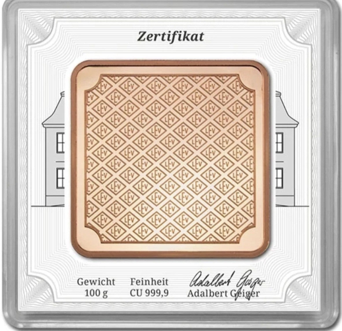 Geiger 100 Gram 9999 Copper Square In Mint Assay