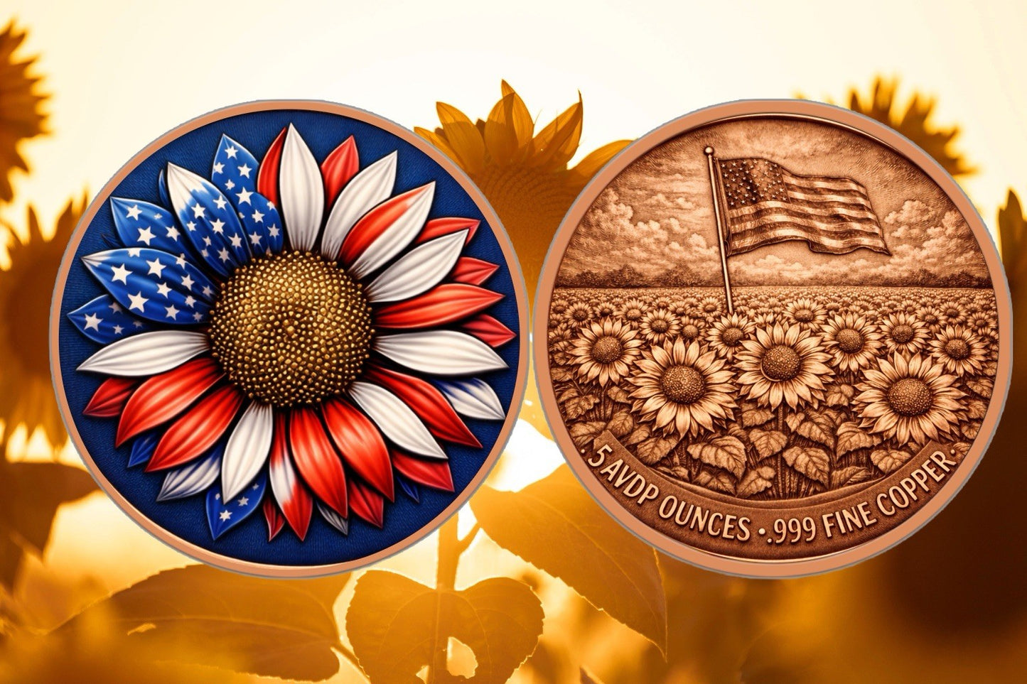 Freedom Flower Colorized 5 oz Copper Round