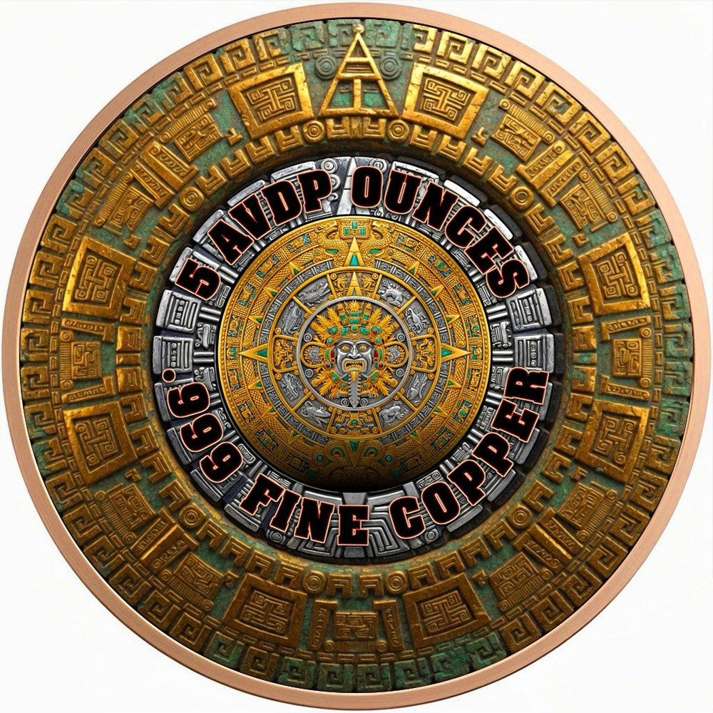Aztec Calendar Angel Colorized 5 oz Copper Medal