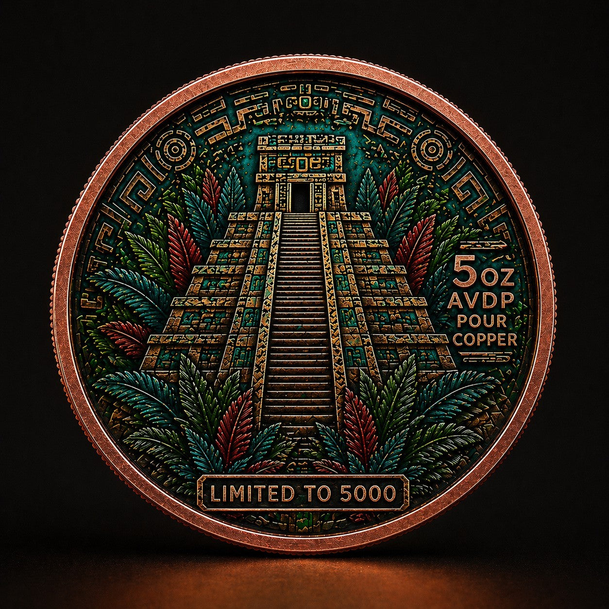 Aztec Sun Relic Colorized 5 oz Copper Round
