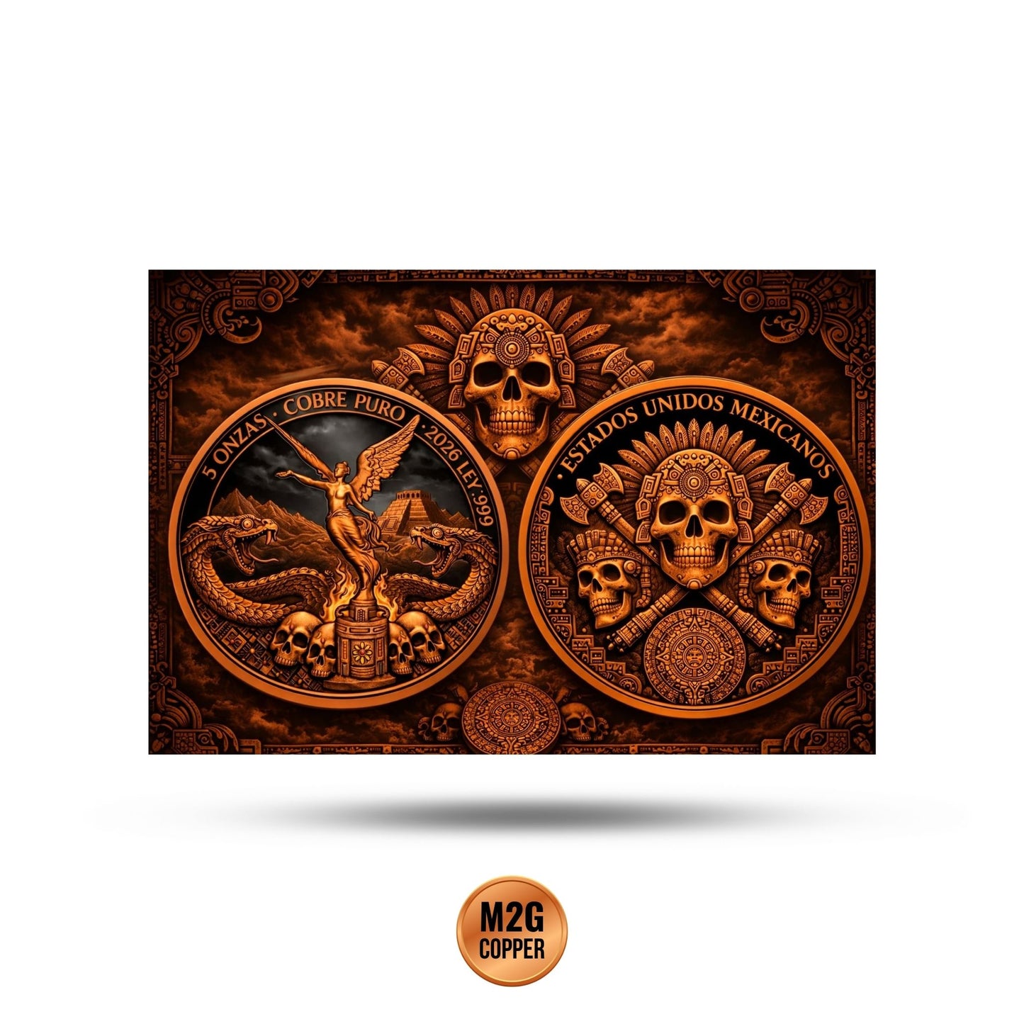 Libertad Aztec Serpents Colorized 5 oz Copper Medal