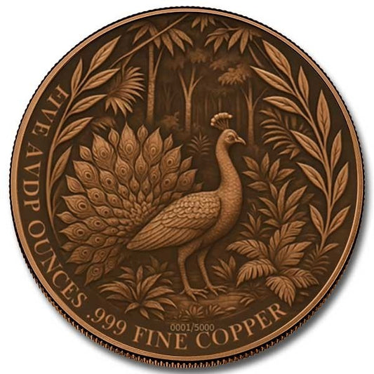 Mystic Night Peacock 5 oz Colorized Copper Round (New in Capsule)