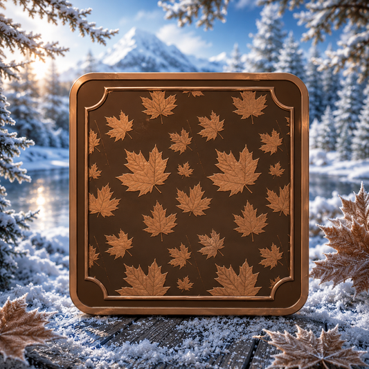 1 oz Copper Square Stackable Bar Snow Maple Leaves Thumbnail (IN STOCK)
