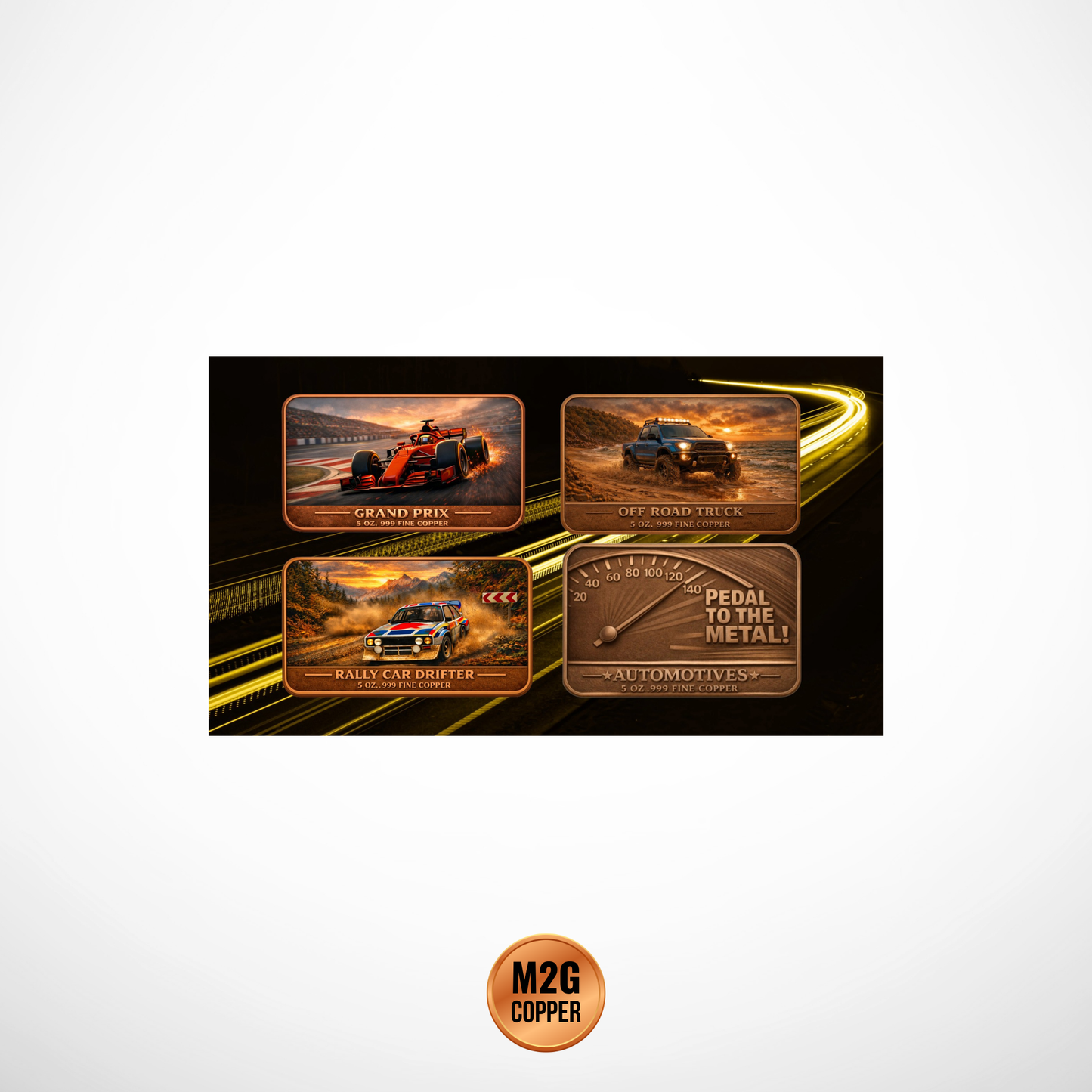 Pedal to the Metal Automotives Series 2 Colorized 5 oz Copper Bar (Set of 3)