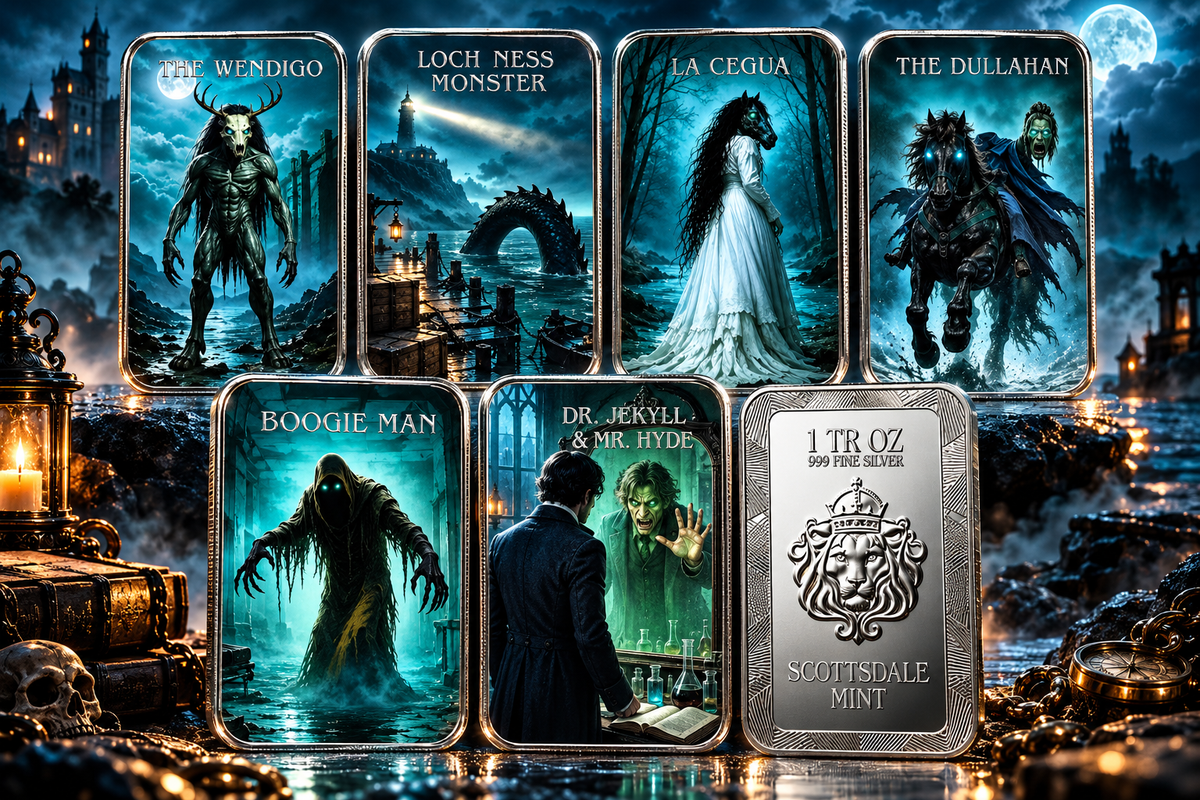2025 Scottsdale Mint Limited Mintage Monster Collection 1 oz Colorized Silver Art Bar 6 Bars