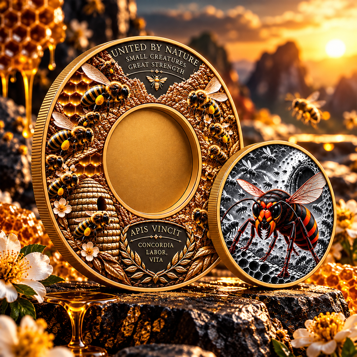 The Bees and the Hornet 1 Kilo Copper Medal with 1 oz Silver Medal Insert in Capsule w/COA