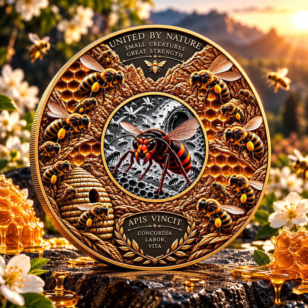The Bees and the Hornet 1 Kilo Copper Medal with 1 oz Silver Medal Insert in Capsule w/COA