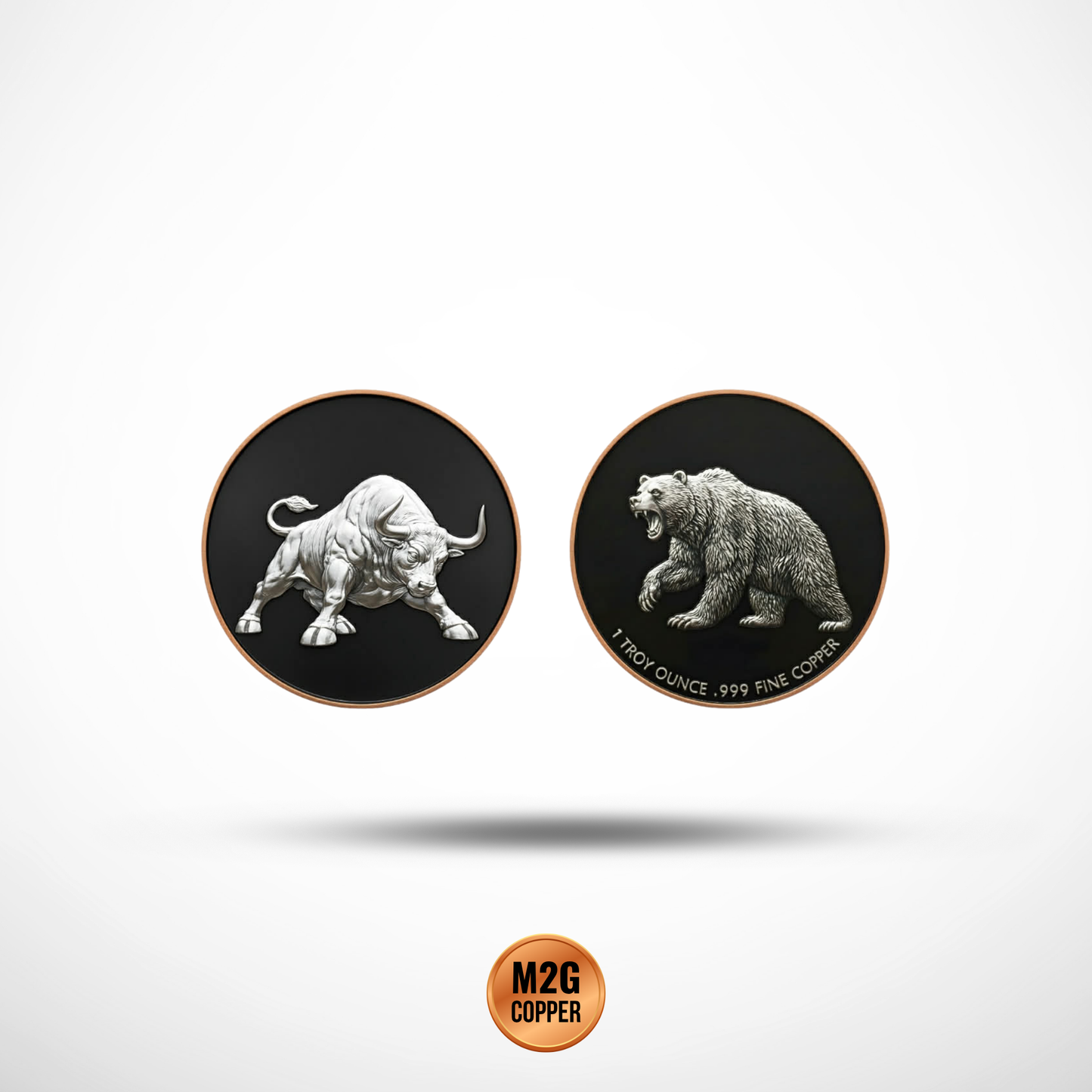 Premium Bull & Bear HR Enameled 1 oz Copper Round