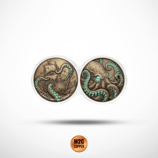 Kraken Glow-in-the-Dark 2 x 1/2 Kilo Copper Medal Set in DuoStack Capsule