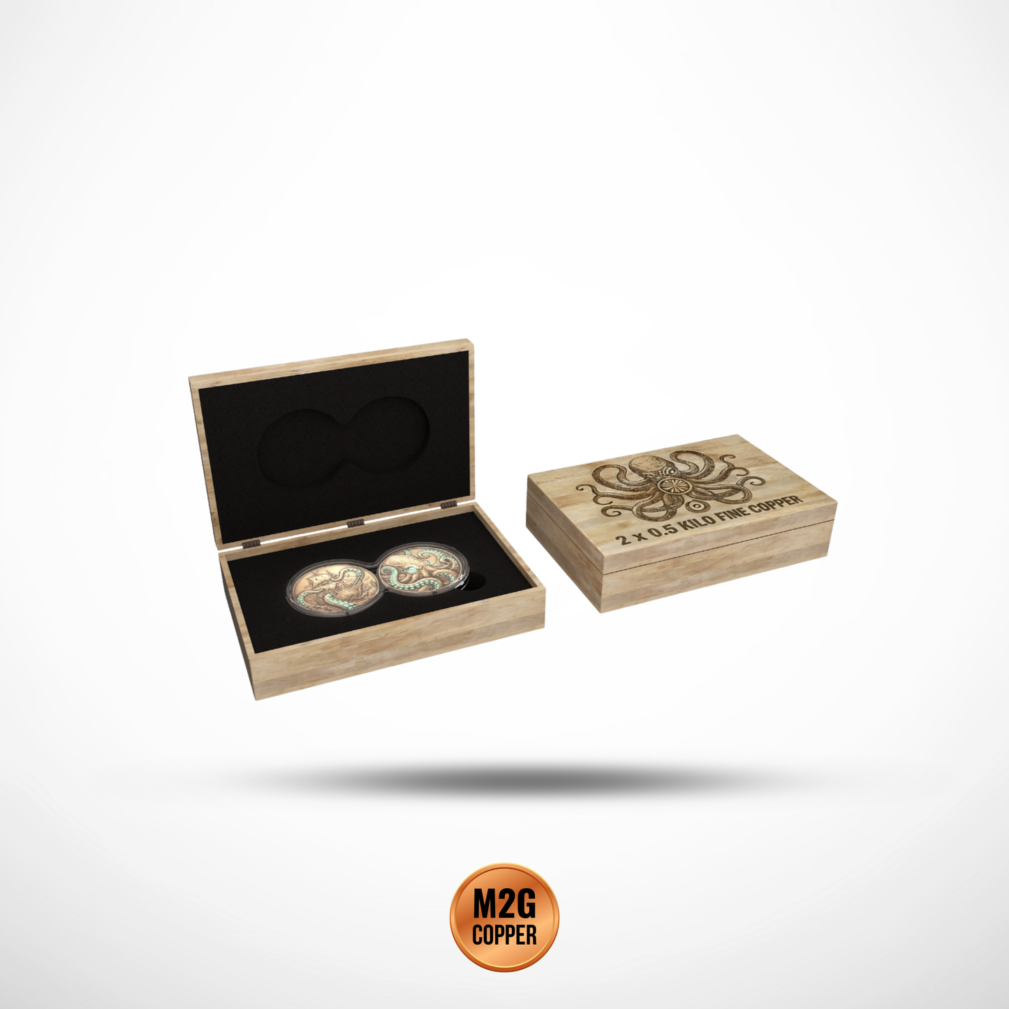 Kraken Glow-in-the-Dark 2 x 1/2 Kilo Copper Medal Set in DuoStack Capsule