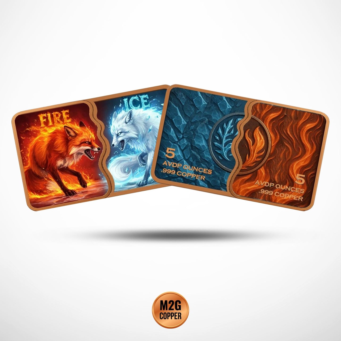 Fire & Ice Fox Fusion Bar Colorized 2 x 5 oz Copper Medal Set in Capsule