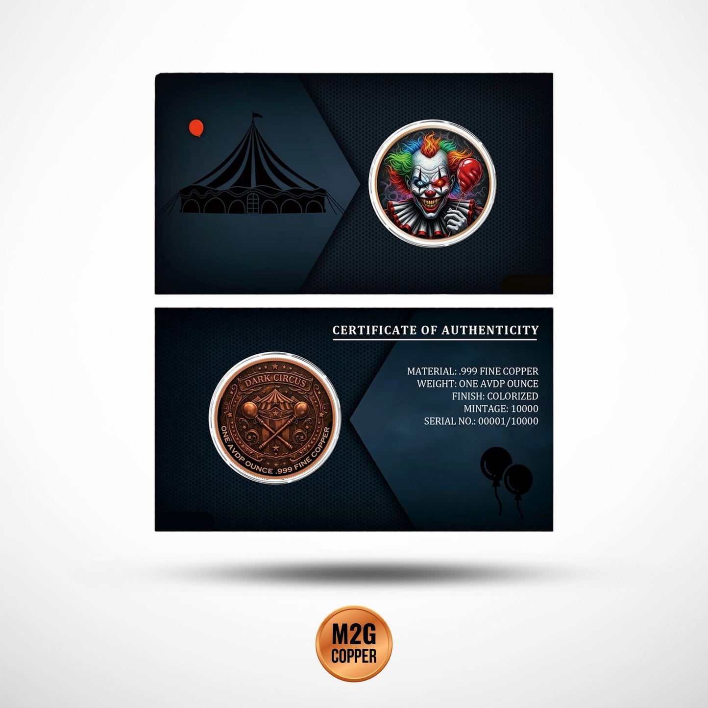 Dark Circus Colorized 1oz .999 Copper Round in Card