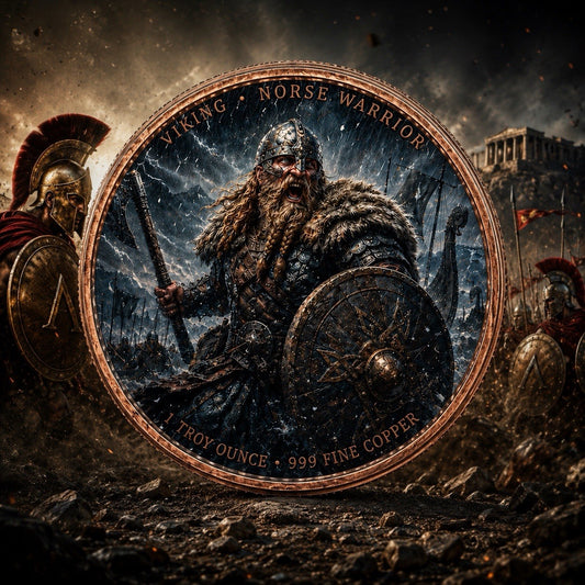 2 x 1 oz Viking vs Spartan Colorized .999 Copper Rounds in Infinity Capsule
