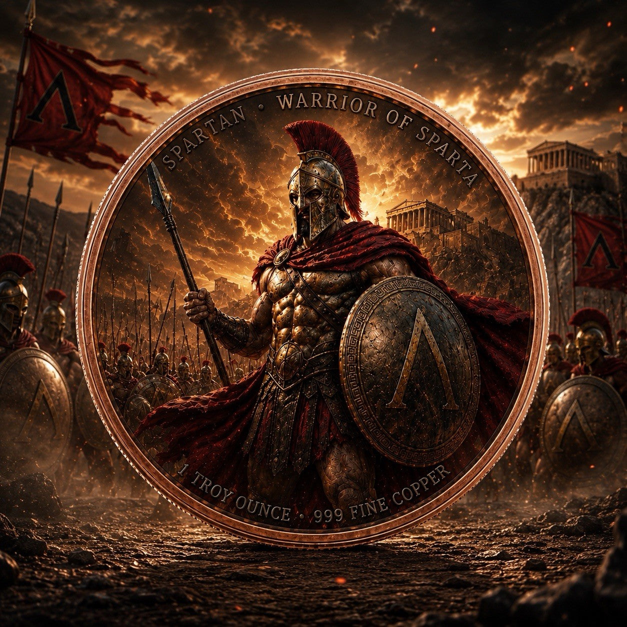 2 x 1 oz Viking vs Spartan Colorized .999 Copper Rounds in Infinity Capsule