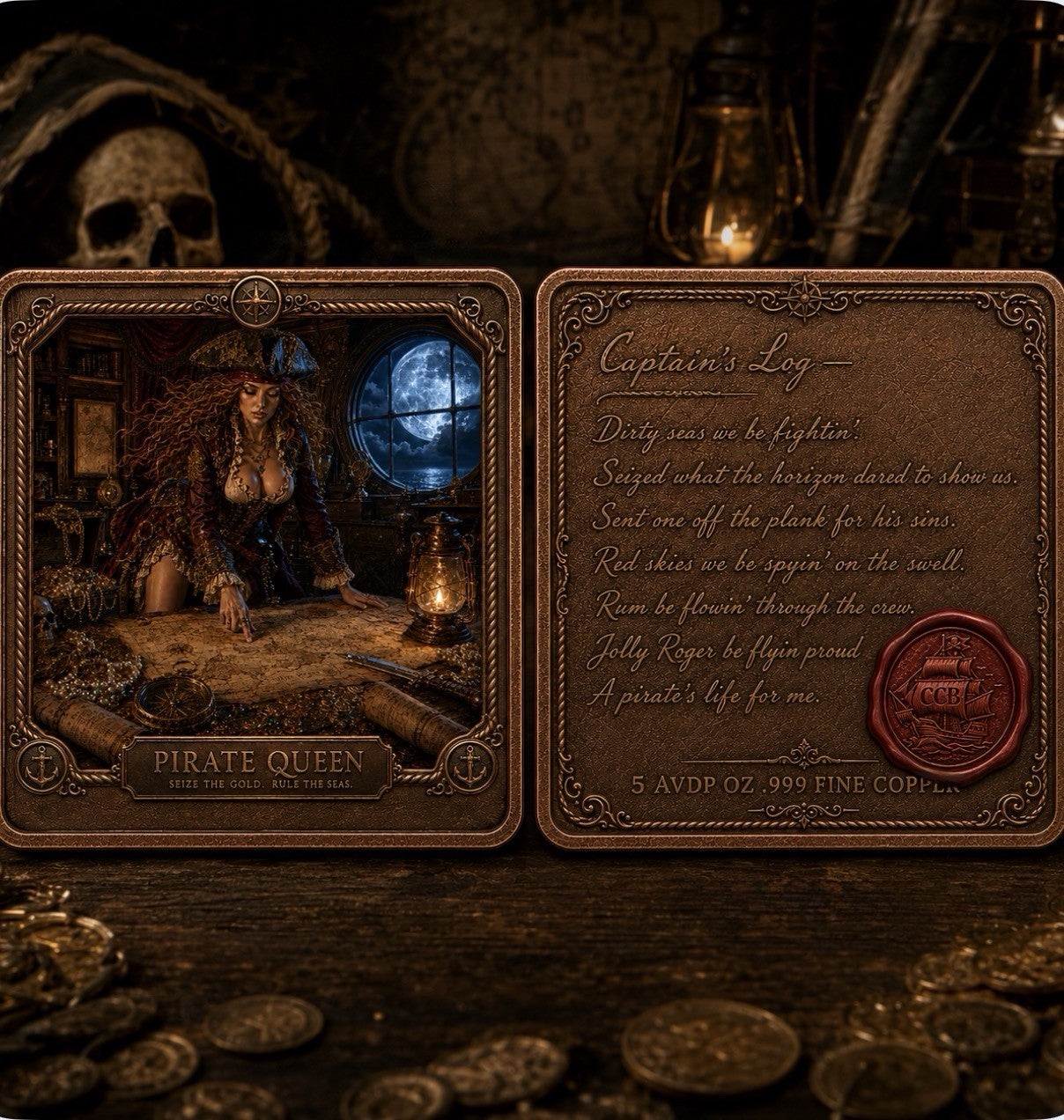 2026 5 oz Pirate Queen Captains Log .999 Copper Square