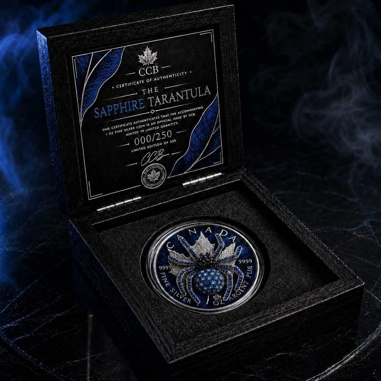 2026 Maple Sapphire Tarantula 1oz Silver Coin with 3D Jewel Spider
