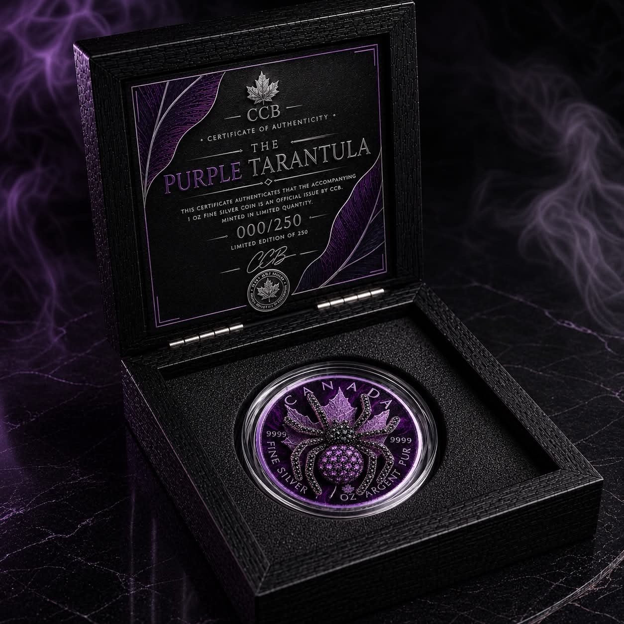2026 Maple Emerald Purple 1oz Silver Coin with 3D Jewel Spider
