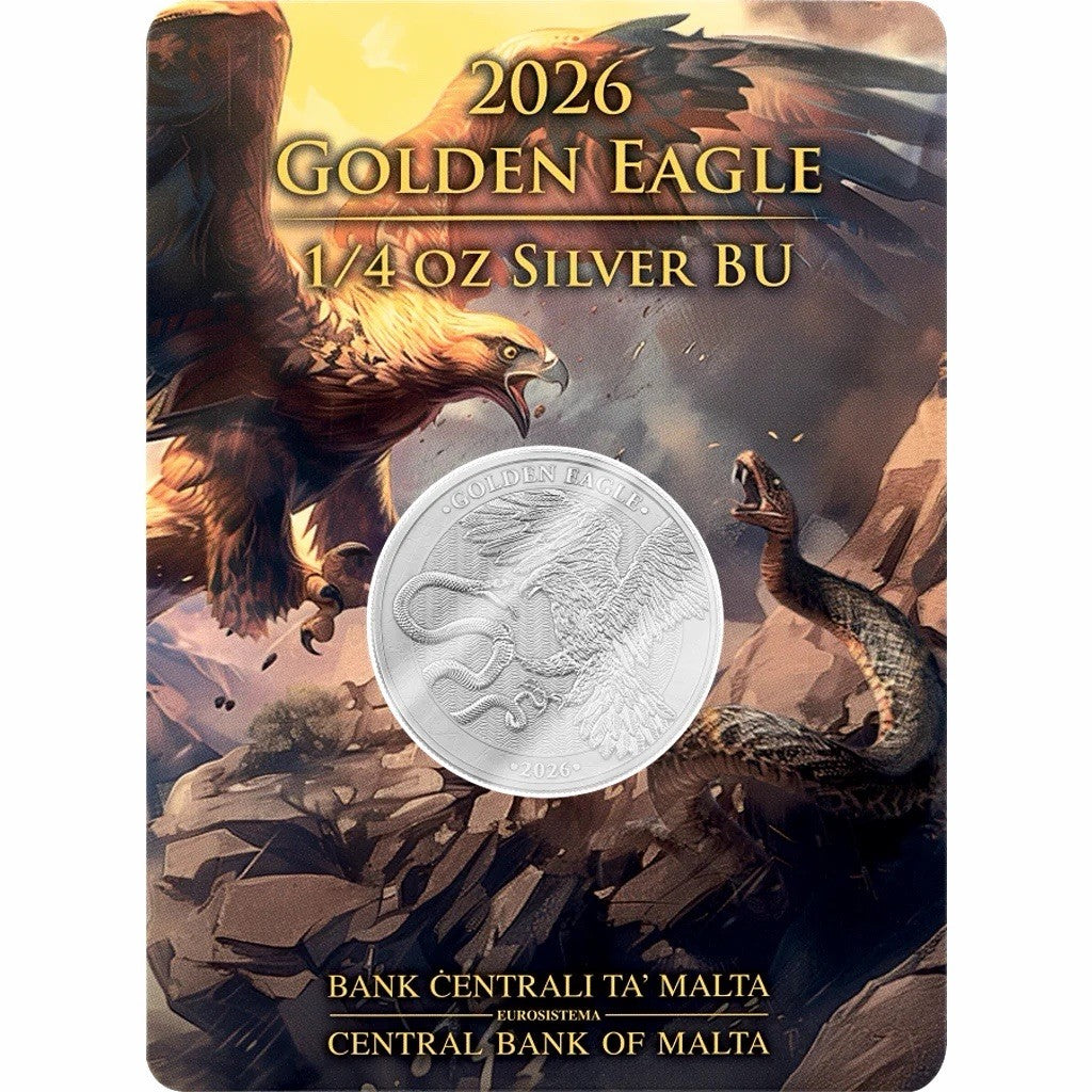 2026 Malta Golden Eagle 1/4 oz .999 Silver Coin BU in Assay Card