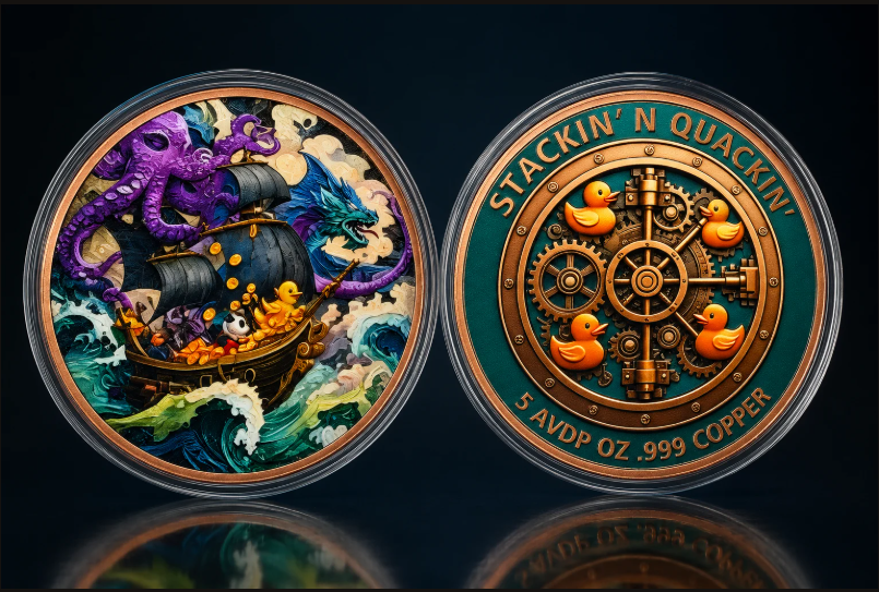 Quacken's Treasure 5oz Copper Round .999 Fine High-Relief Coin Collectible