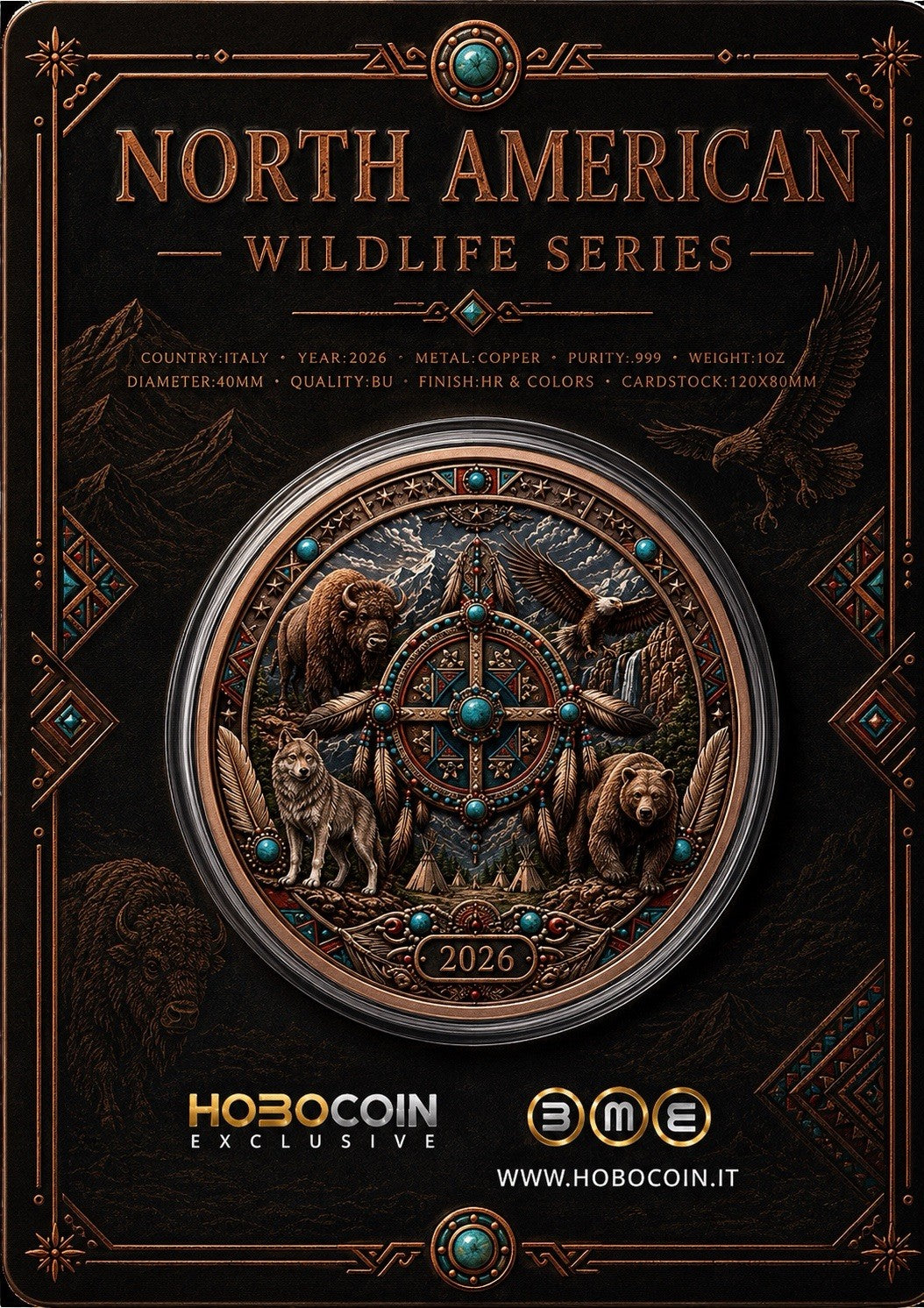 North American Wildlife - Spirit of the Tribes UHR Color 1 oz Copper
