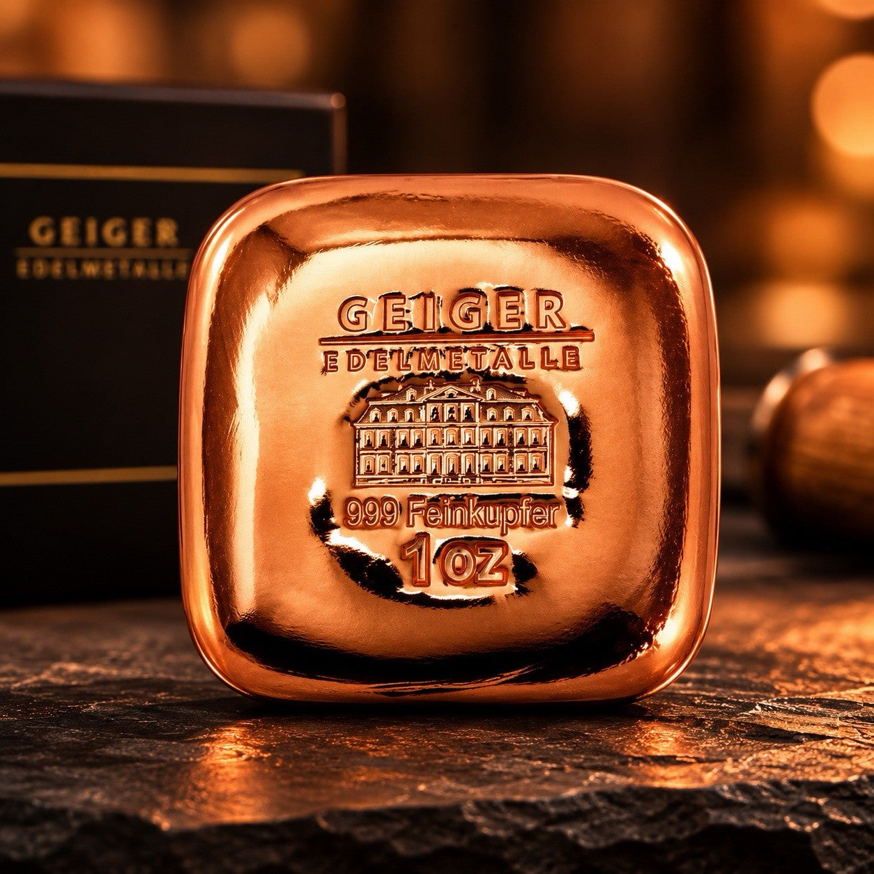 Geiger Copper Poured Bar 1 AVDP Oz .999 Pure Copper Bullion Collectible