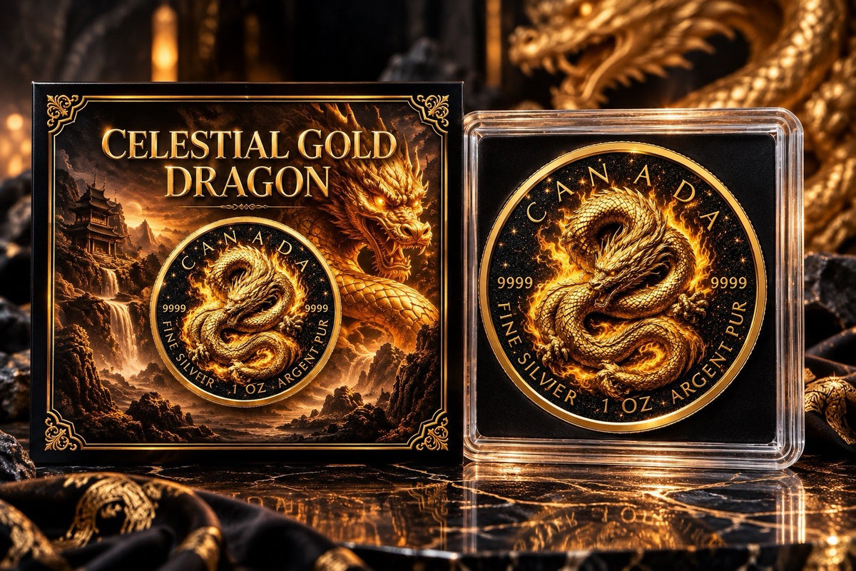 2026 Canada Maple Leaf Celestial Gold Dragon Diamond Dust 1 oz Silver