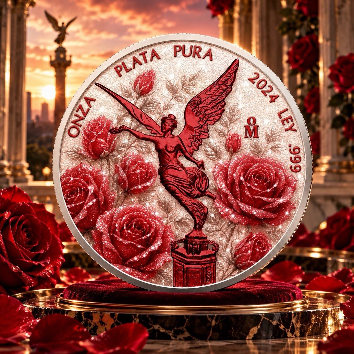2024 Mexico Libertad 1 oz .999 Silver Coin Rose Diamond Dust Colorized