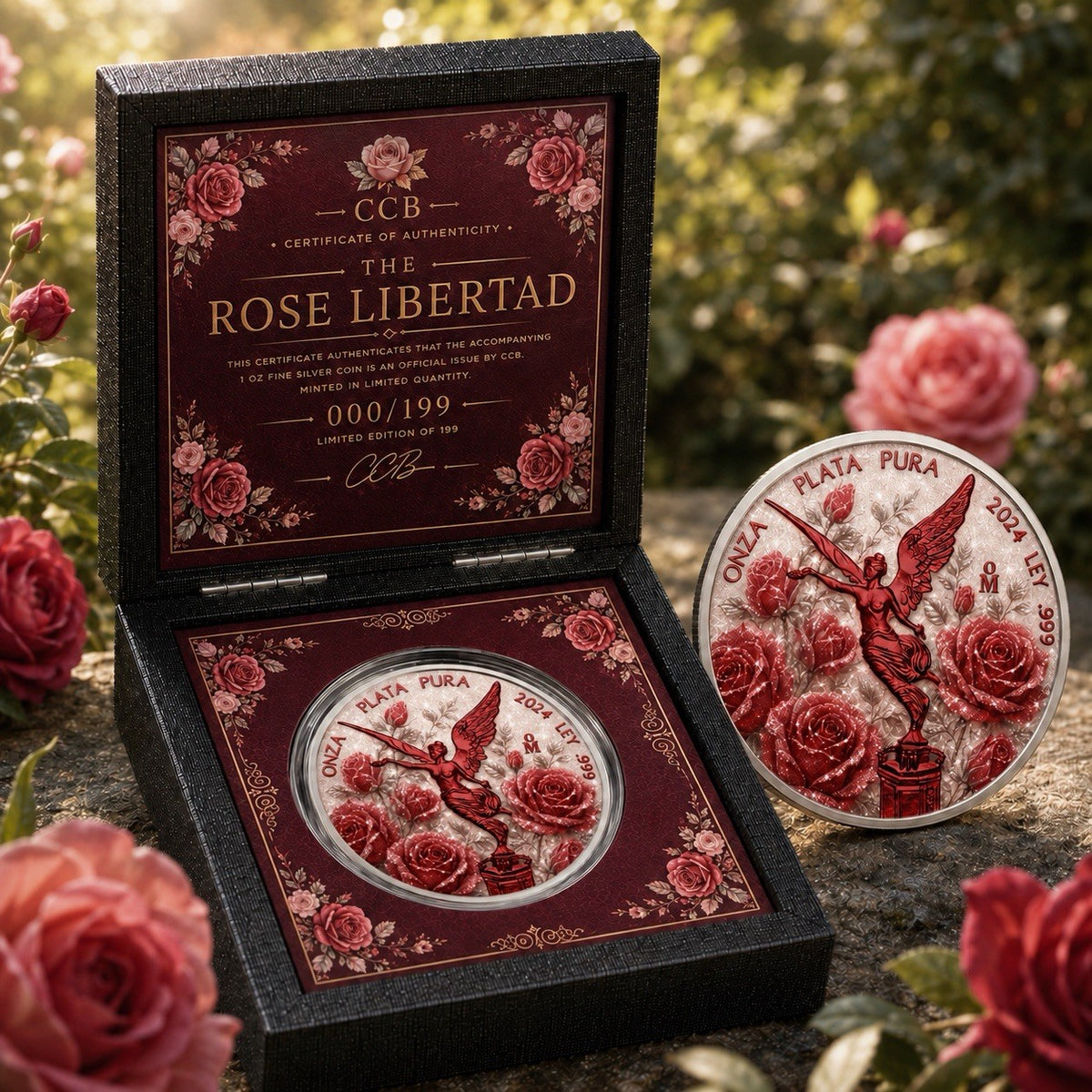 2024 Mexico Libertad 1 oz .999 Silver Coin Rose Diamond Dust Colorized