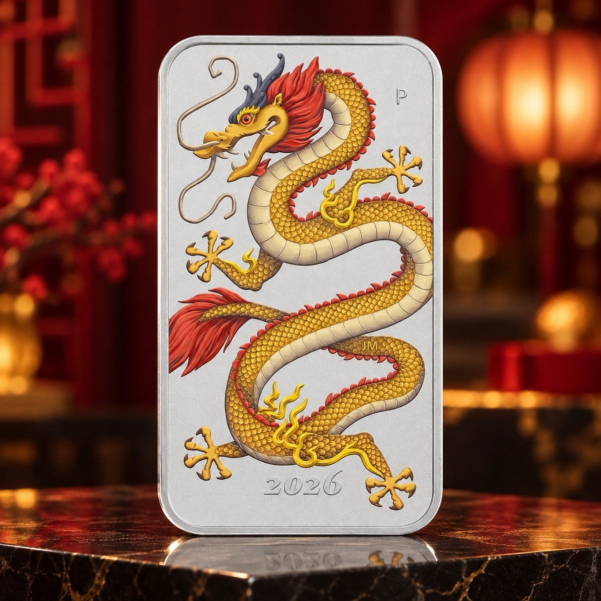 2026 Australia Golden Dragon Bar Colorized 1 oz Silver Coin in Card