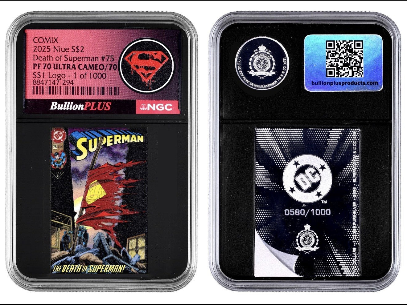 2025 Niue Comix Death of Superman 1 oz Silver Coin NGC PF 70 Double Coin Slab