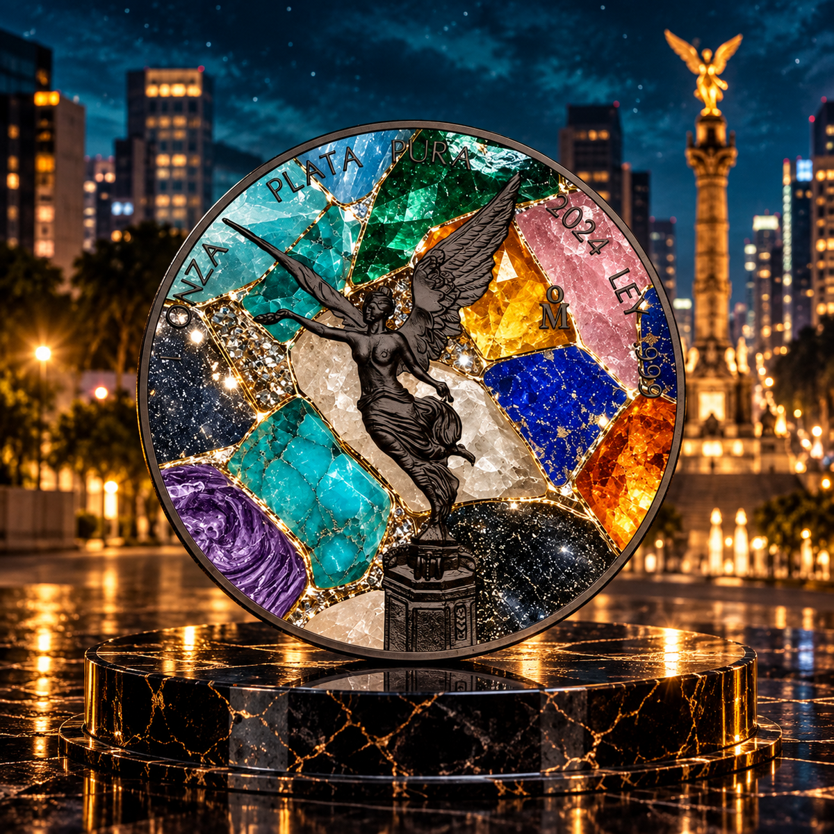 2024 Precious Mosaic Gemstones Libertad 1 Oz Silver Coin Mexico