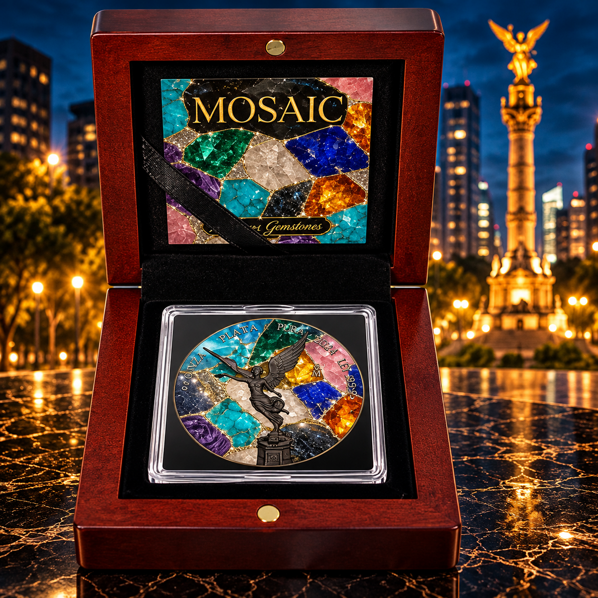 2024 Precious Mosaic Gemstones Libertad 1 Oz Silver Coin Mexico