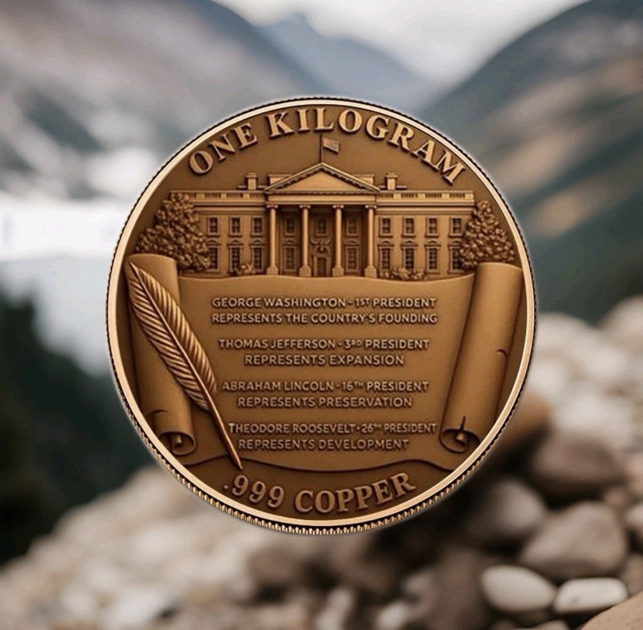 1 Kilo Copper Round .999 Mount Rushmore Colorized In Capsule Limited Only 1,000