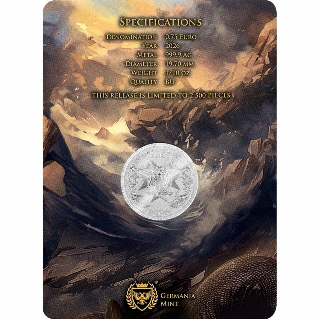 2026 Malta Golden Eagle 1/10 oz .999 Silver Coin BU in Assay Card
