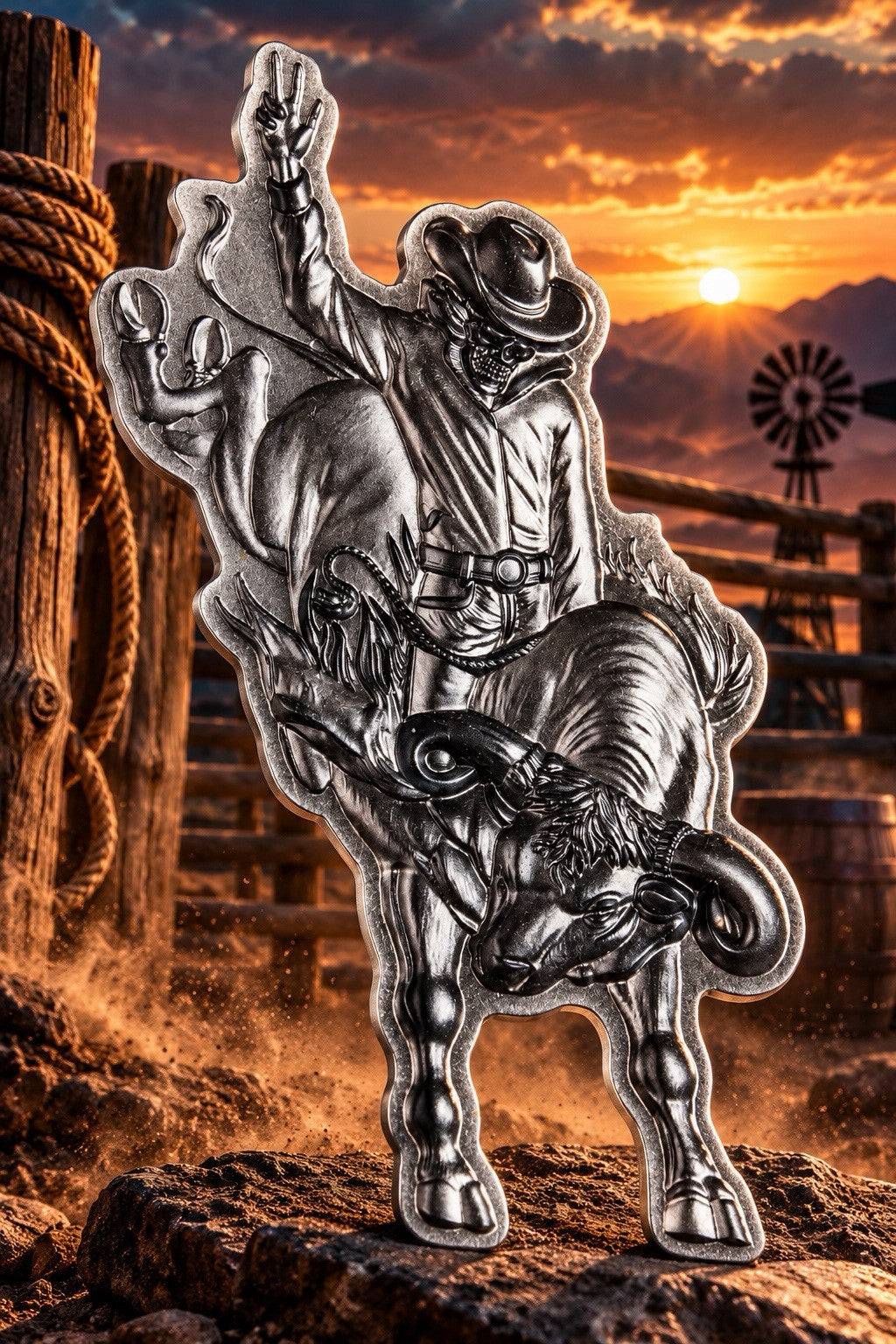 2026 Rodeo Bull Rider 1 oz .999 Fine Silver Stackable Medal High Relief