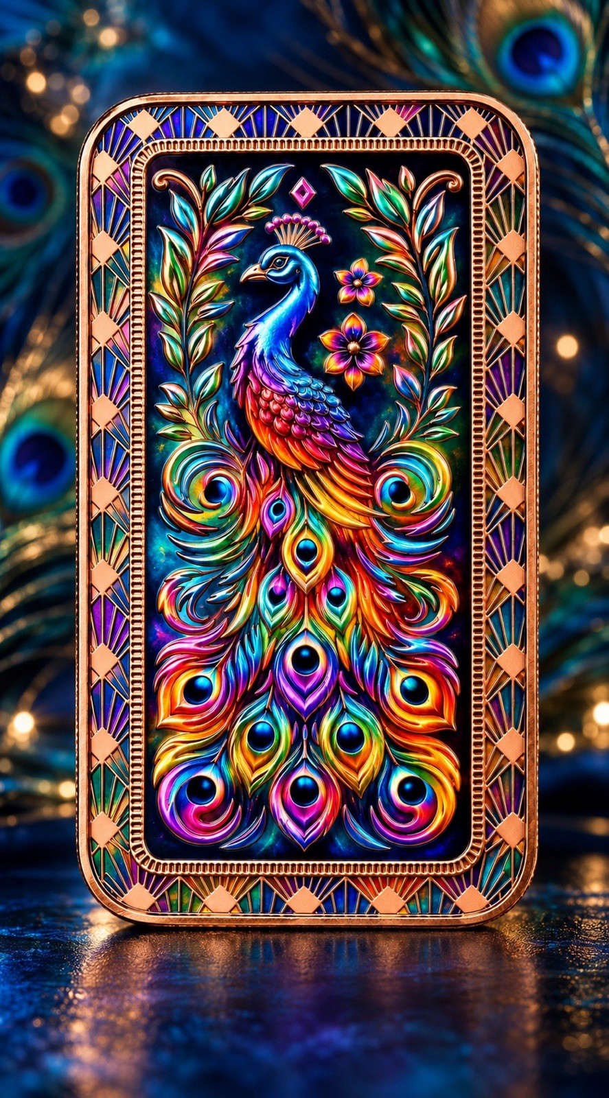 2026 Scottsdale Mint Prismatic Phoenix Peacock 1 oz Copper Bar (PRE-ORDER)