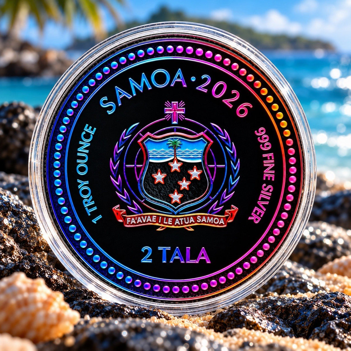 2026 Samoa Seahorse Neon Abyss 1 oz .999 Fine Silver Coin Colorized