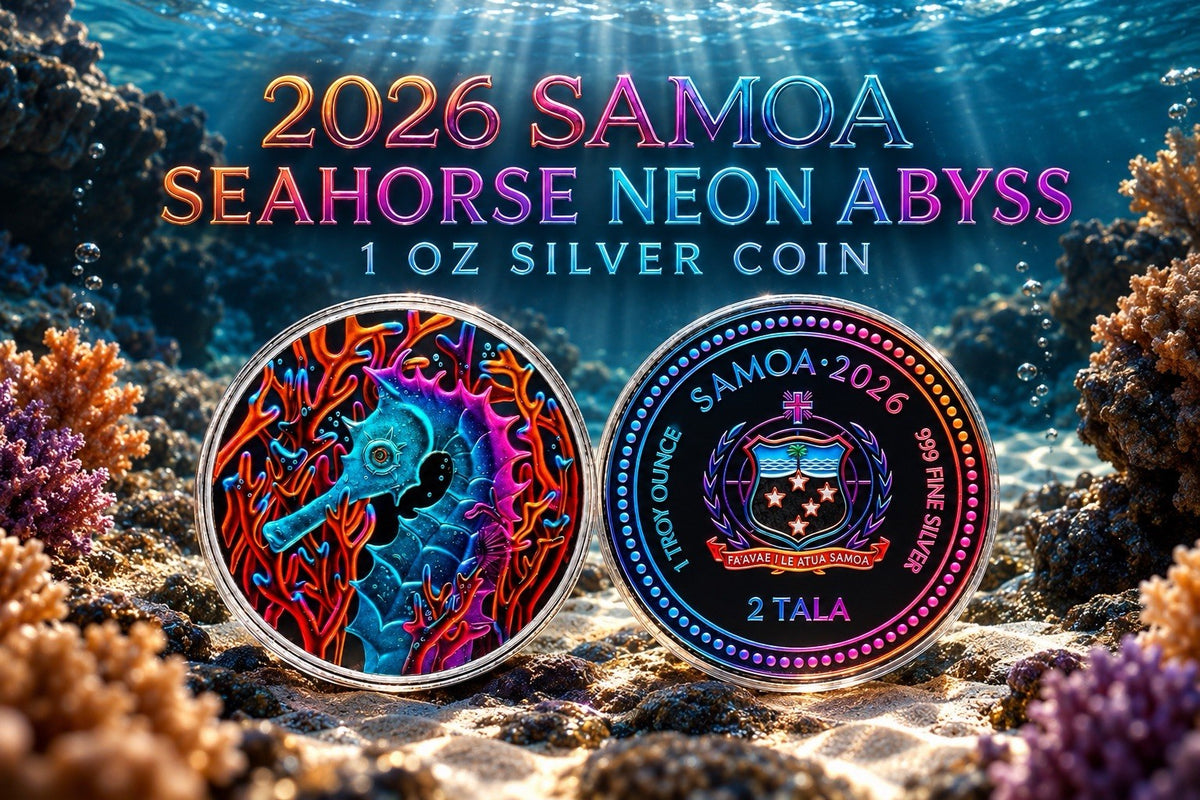 2026 Samoa Seahorse Neon Abyss 1 oz .999 Fine Silver Coin Colorized