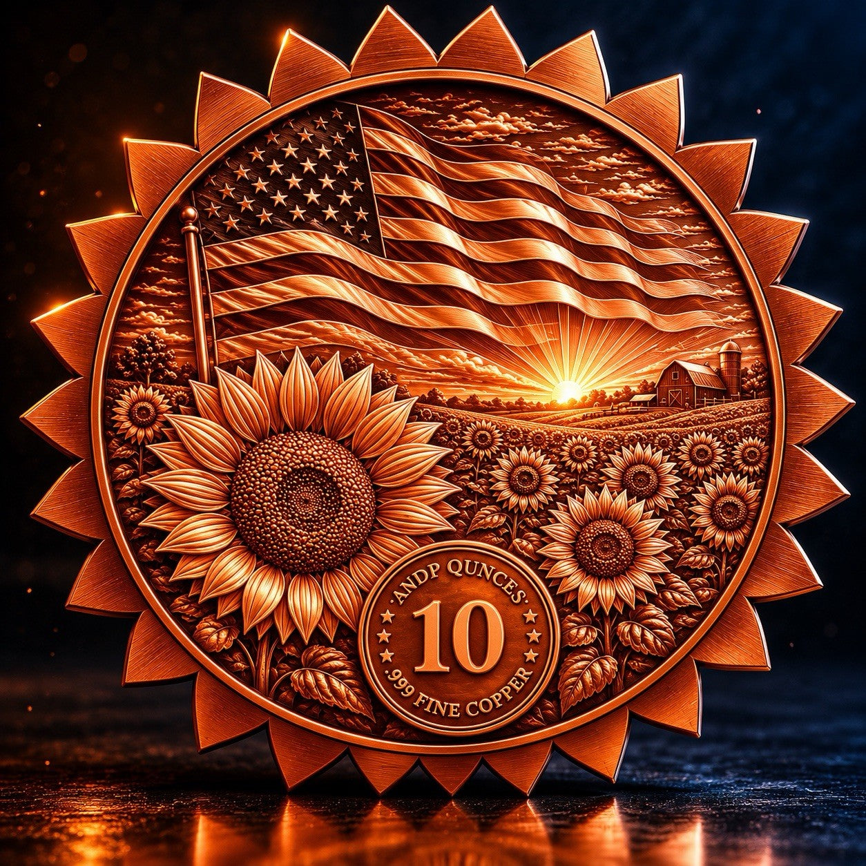 American Sunflower Colorized 10 oz Copper Medal