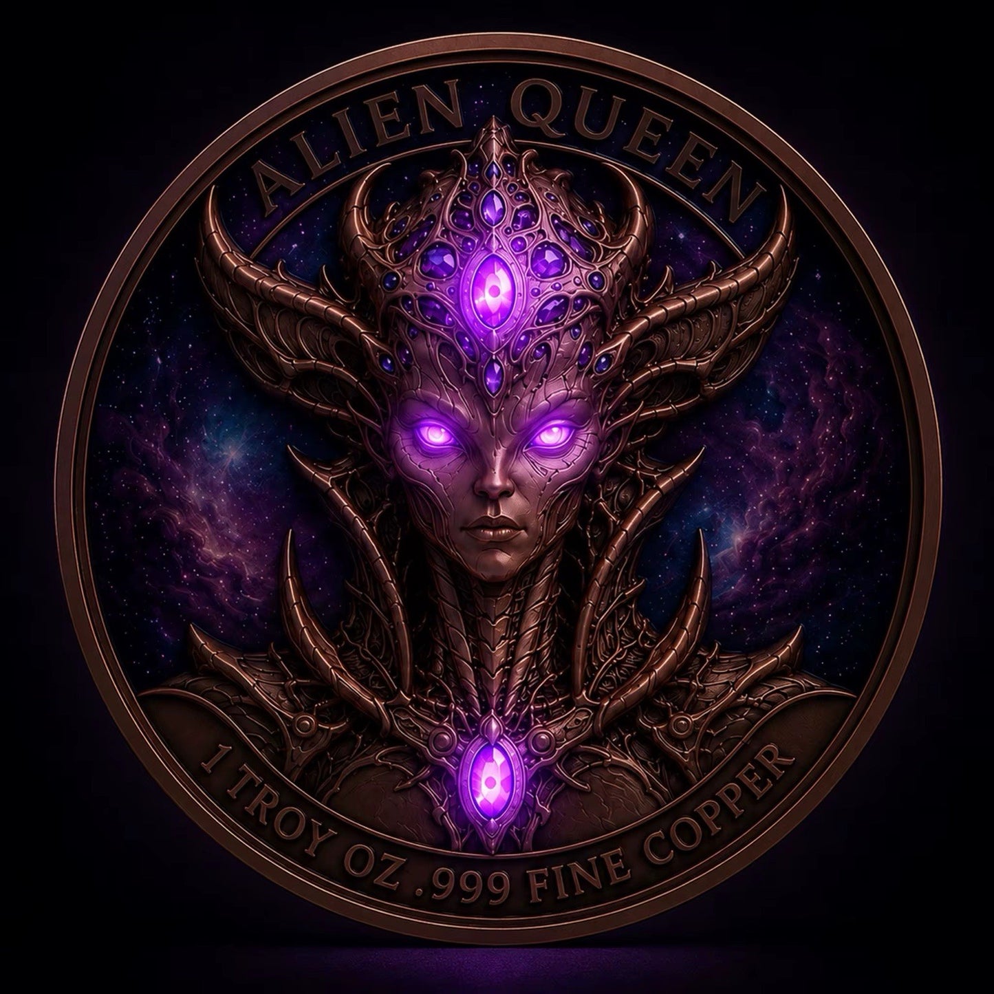 2026 Beyond the Universe: Alien Queen 1oz Copper Round Glow effect