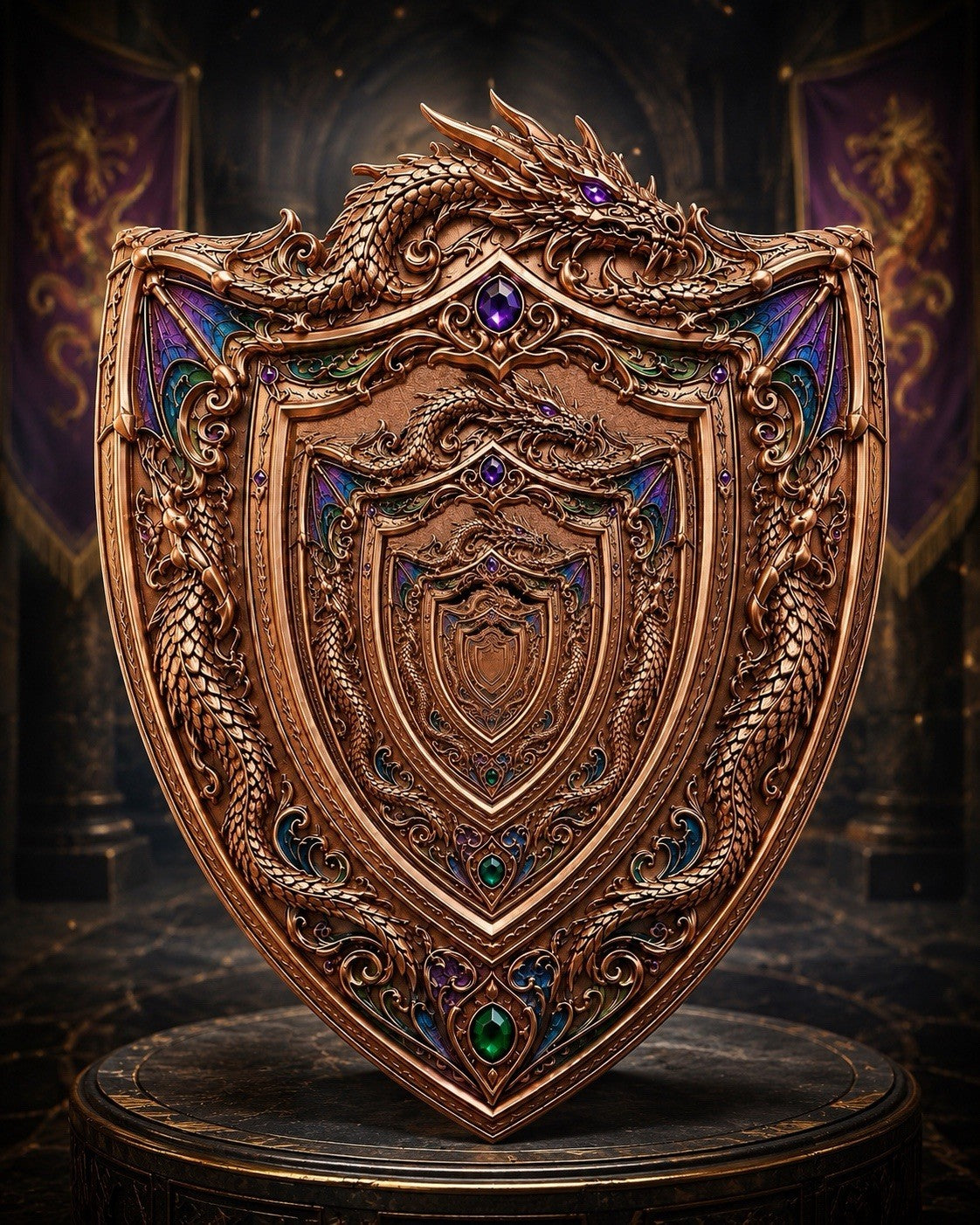 Dragon Shield of Infinity Shaped 3 oz Copper Medal