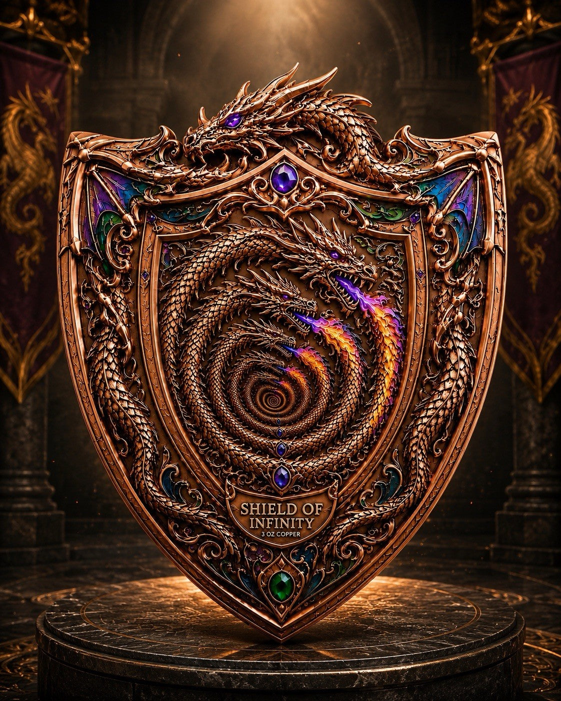 Dragon Shield of Infinity Shaped 3 oz Copper Medal