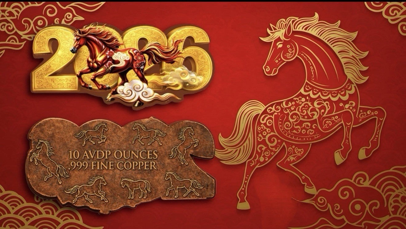 2026 Year of the Horse Colorized Shaped 10 oz Copper Medal