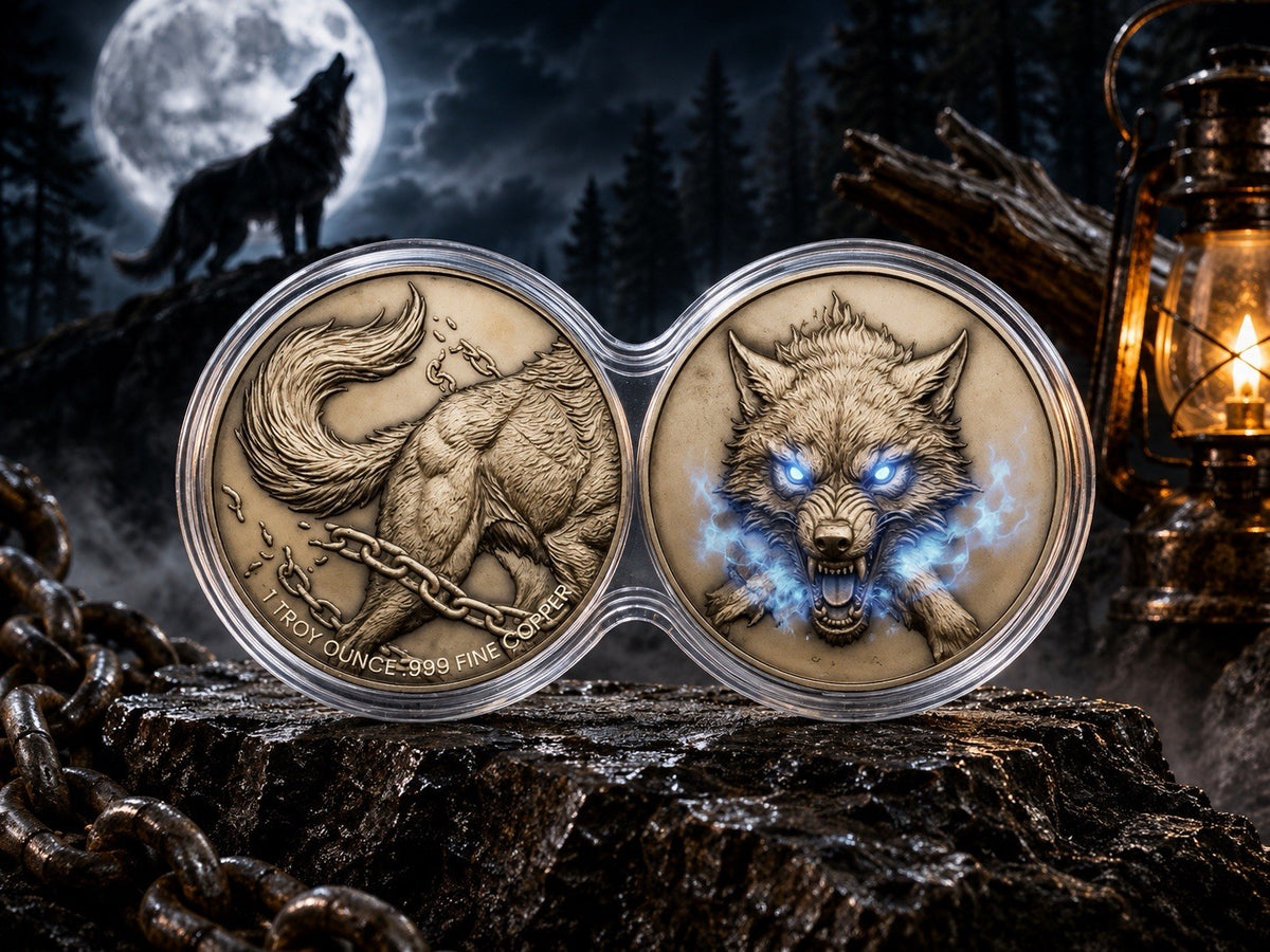 SPIRIT WOLF 2 x 1 Oz Copper Medal Set in Stackable Infinity Capsule