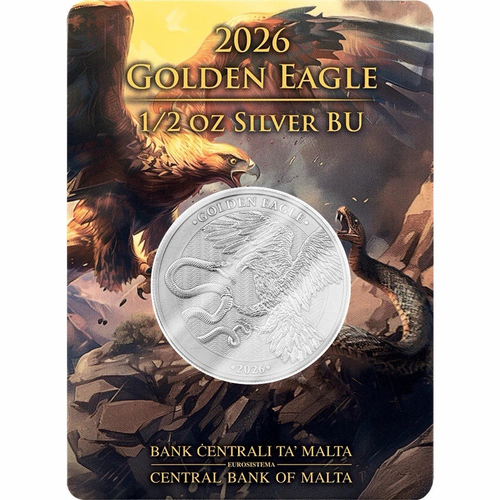 2026 Malta Golden Eagle 1/2 oz .999 Fine Silver Coin BU in Assay Card