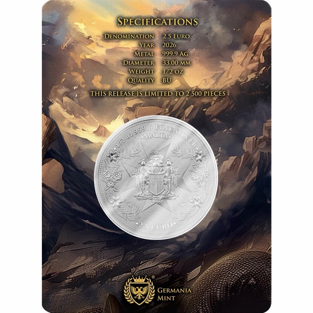 2026 Malta Golden Eagle 1/2 oz .999 Fine Silver Coin BU in Assay Card