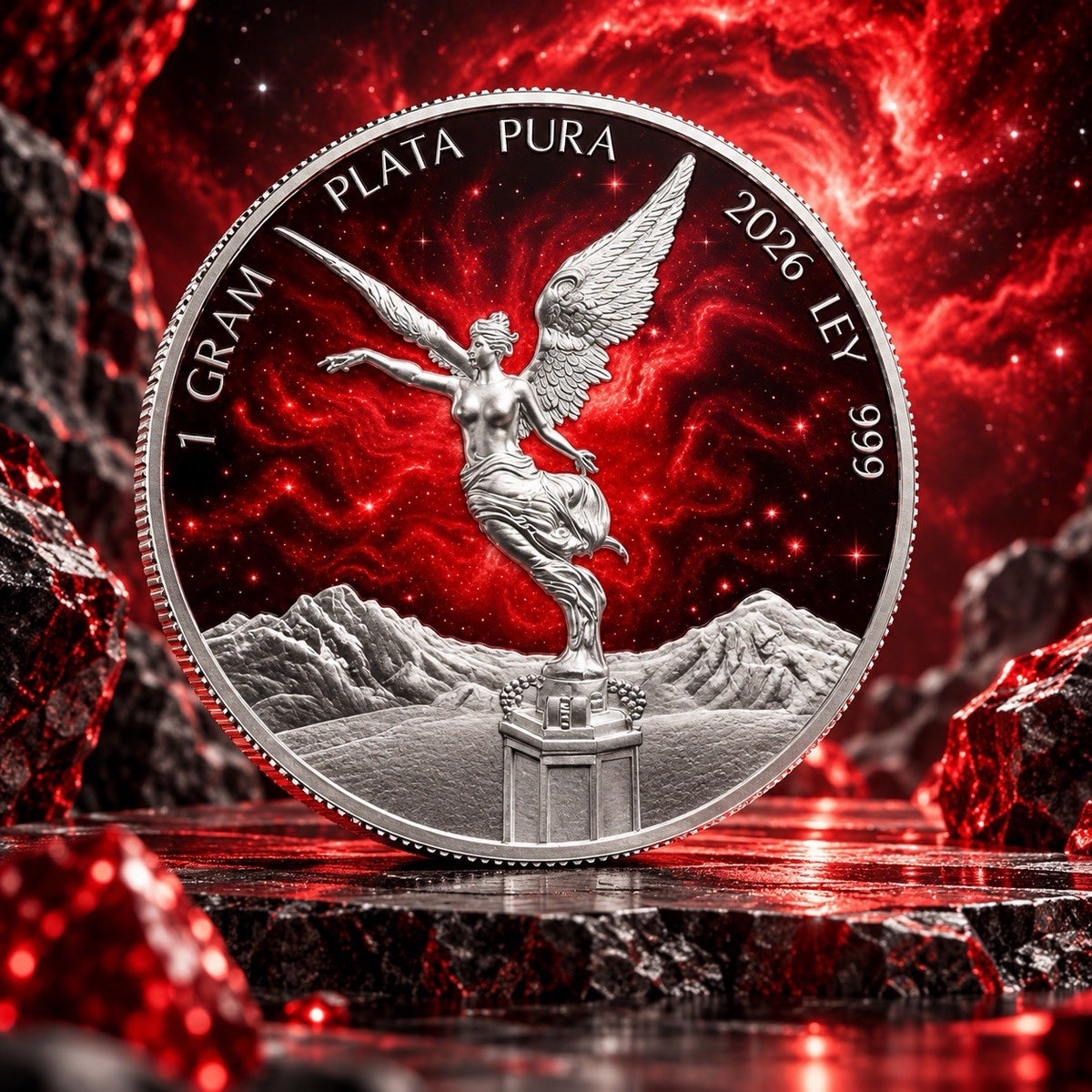 2026 Mexico Libertad Red Starry Night 1g Silver Medal In a Card