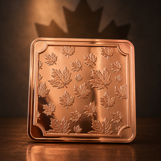 5 oz Copper Square Stackable Bar - Maple Leaves Thumbnail