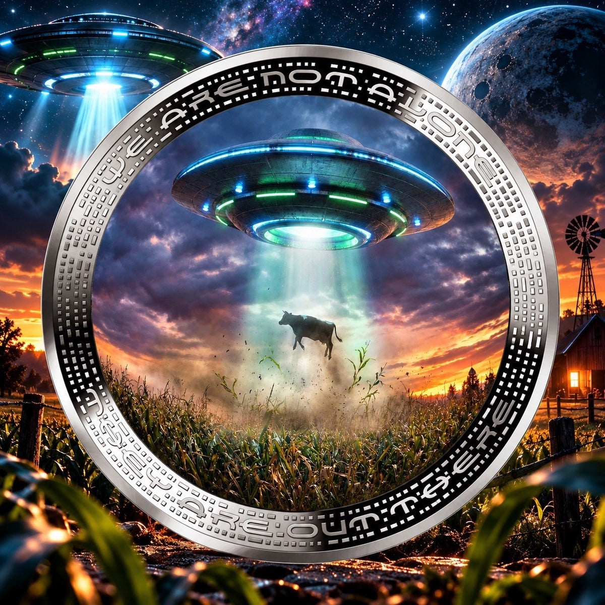 2026 Cameroon UFO Cow Abduction 1 oz .999 Silver Proof Coin, Alien Series