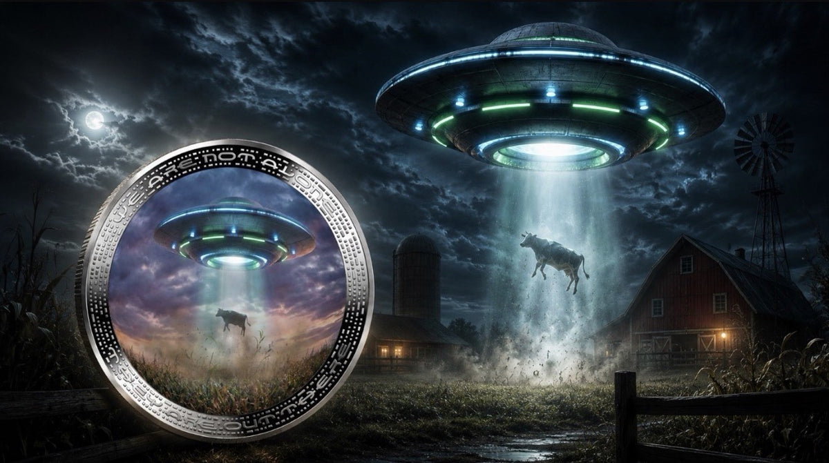 2026 Cameroon UFO Cow Abduction 1 oz .999 Silver Proof Coin, Alien Series